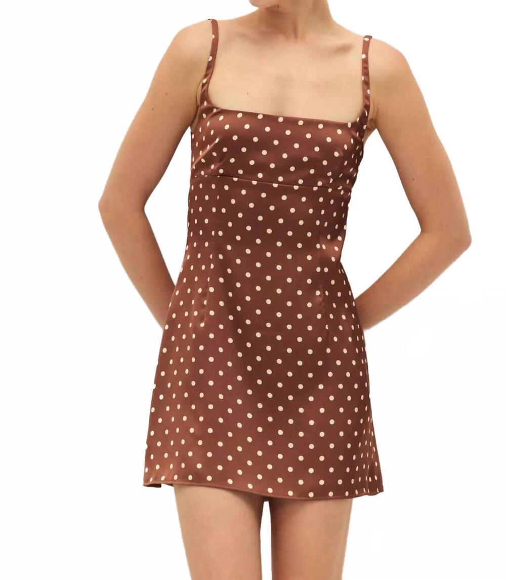 NEW ELODIE THE LABEL zia polka dot mini dress in brown dot